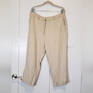 LL Bean Linen 100% Classic Fit Cropped Hi Rise Pants Size 16 Machine Wash